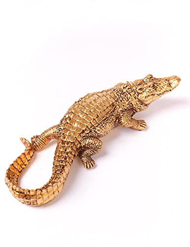 HAUCOZE Krokodil Skulptur Deko Modern Statue Arts Tier Geschenk Polyresin Gold 36cm