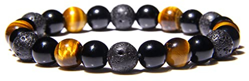 Natürlicher schwarzer Obsidian Hämatit Tigerauge Perlen Armbänder Männer für magnetische Frauen Pulsera Hombre, Lava Tigerauge 4,19 cm