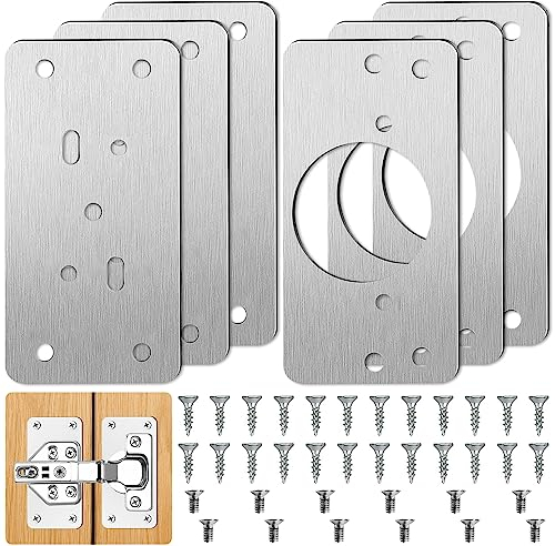 6 Stück Schanier Reperatur Platte,Tür Scharnier Reparatur,Reparaturblech Scharnier Edelstahl mit 36 Schrauben,für Schrank,Möbel,Schublade,Fenster