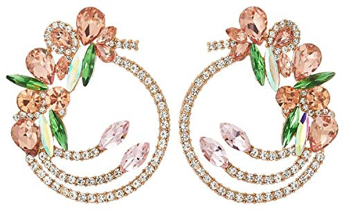 Orecchini a Lobo Glamour a Cerchio Grande, Fiore con Petali in Cristallo Pesca Rosa Corallo