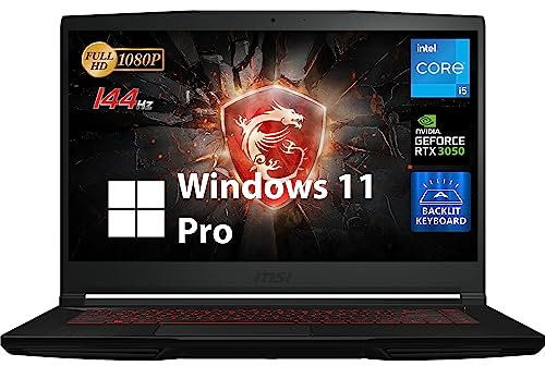 MSI GF63 Laptop delgada para juegos, 39.6 cm FHD 144Hz, Intel 6-Core i5-11400H, NVIDIA GeForce RTX 3050, 32GB DDR4, 1TB PCIe SSD, teclado retroiluminado con anti-Ghosting, WiFi 6, RJ45 LAN, Windows 11