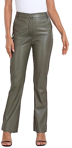 HDE Damenhose aus Kunstleder, hohe Taille, gerades Bein, Hose mit Taschen