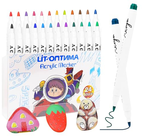 24 Colors Acrylic Paint Pen, Acrylic Marker Pens, Paint Pens Acrylic Markers for Glass, Ceramic, Rock Painting, Canvas, Mugs, Paper, Fabric, Wood, and DIY Craft