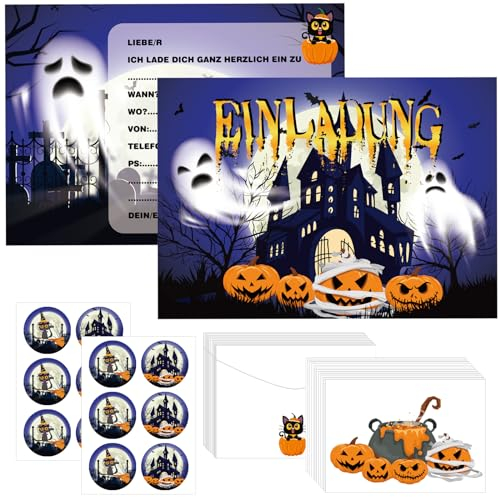 JOKILY Halloween Einladungskarten Kinder, 12 x Halloween Party Einladungen, Gruselige Einladung Halloween Aufklebern für Halloween Party, Witzige Einladungskarte zum Halloween Kindergeburtstag (B)
