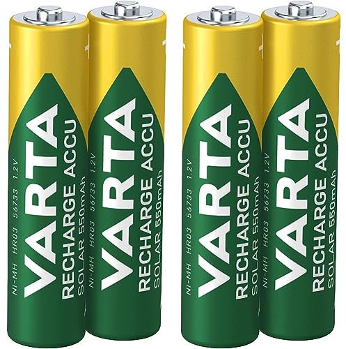 VARTA Piles Rechargeables AAA, Lot de 4, Recharge Accu Solar, 550 mAh Ni-MH, prêtes à l'emploi, développées pour Les Lampes solaires de Jardin