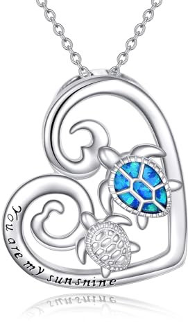 YAFEINI Schildkröte Kette für Damen 925 Sterling Silber Herz Opal Schildkröte Anhänger Halskette Schildkröte Ocean Schmuck Geschenke für Mädchen Kinder (Schildkröte Halskette)