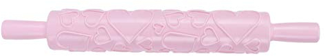 Tissting Nudelholz 36cm Lange 4 Muster Geprägter Gravierter Teigroller Lebensmittelechter Antihaft Kunststoff Backrolle Teig Rolling Pin für DIY Fondant, Pizza, Gebäck(Rosa)