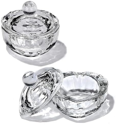 PAYLESSHUB 2 X Professional Glass Crystal Acrylic Liquid Holder Dish, Dappen Dish Glass Cup with Lid Bowl for Acrylic Powder Monomer Nail Tool, For Mixing Eyebrow Tint, Manicure Tool
