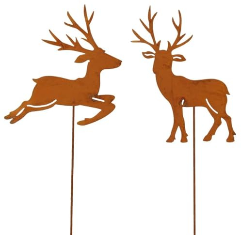 MACOSA PO530186-000-712_x2 Dekostecker Hirsch 2er Set Rost 30 cm Metall Herbstdeko Dekostab Weihnachts-Dekoration Blumenstecker Winter-Deko Beetstecker Landhaus modern