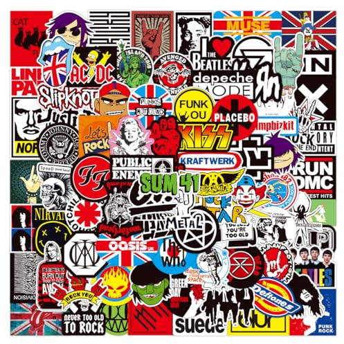 100 Stück Rock Band Punk Aufkleber, Classic Rock Sticker Pack für Erwachsene Cool Metal Punk Musik Aufkleber für Gitarre Laptop Skateboard (ROCK2)