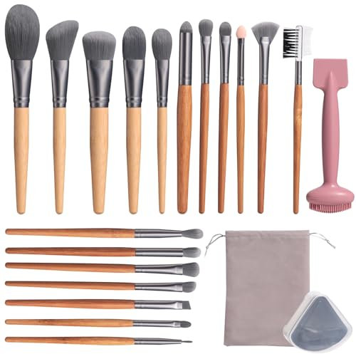BS-MALL Pinceaux de maquillage en bambou avec pinceau masque et éponge triangulaire pour fond de teint