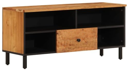 vidaXL Solid Acacia Wood TV Cabinet Stand - Modern Entertainment Centre Unit with Iron Legs, Brown, Spacious Living Room/Bedroom Media Furniture, 100x33x46cm