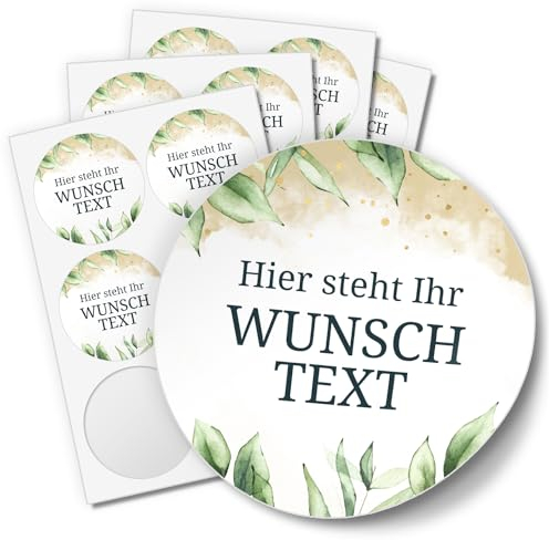 24 PERSONALISIERTE Aufkleber Wunschtext individualisiert Gastgeschenk Namen Datum Etiketten rund 4cm Eukalyptus Design für Einladung Danke Save The Date Schön dass Du da bist