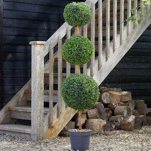 Garden Mile®5ft Artificial Topiary Trio Tree 150cm Fake Potted Plant Large Faux Ball Tree in Plant Pot Outdoor Garden Decoration with Pot Faux Boxwood Ball Trees