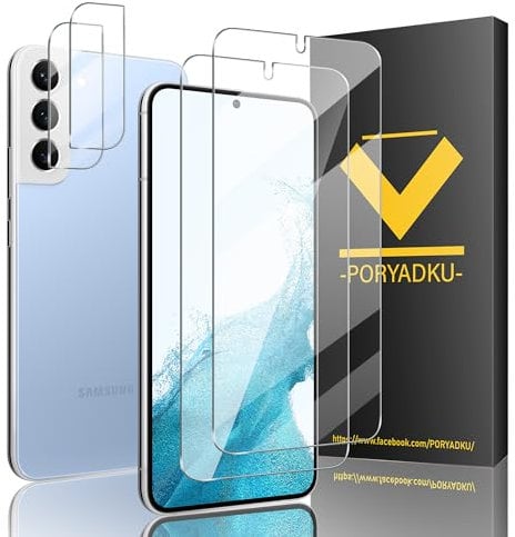 2+2+1 For Samsung Galaxy S22 Screen Protector 2 Pack +Camera Lens Protector 2 Pack +Installation Frame, Fingerprint Compatible, High Transparency Tempered Glass Protective Film for Samsung Galaxy S22