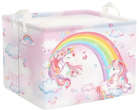 Clastyle Pink Unicorn Baby Laundry Hamper Collapsible Clothes Kids Storage Basket Waterproof Girls Toy Box for Nursery Room, Flower, 40 * 30 * 30 cm