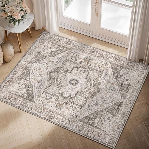HUGEAR Vintage Bereich Teppich 60x90 cm Eingang Teppich Küche Schlafzimmer Teppich Braun Innen Waschbar Wohnzimmer Teppich Tribal Distressed Teppich Retro Akzent Werfen Teppich Esszimmer Faux Wolle