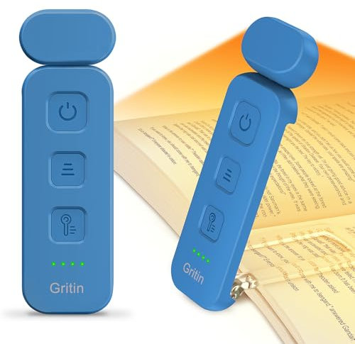 Gritin Leselampe Buch Klemme, Wiederaufladbare Buchlampe mit 7 LEDs, 3 Farbtemperatur & Stufenlos Dimmbare Klemmleuchte mit Extra 5 Helligkeitsstufen Modi, Lange Laufzeit Leselicht -Porzellanblau