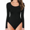 SamHeng Bodysuit for Women Long Sleeve Body Suits Round Neck Ladies Tops Going Out Slim Fit Casual Bodysuits Leotard Skin-friendly Thong with Snap Closure, Black/M