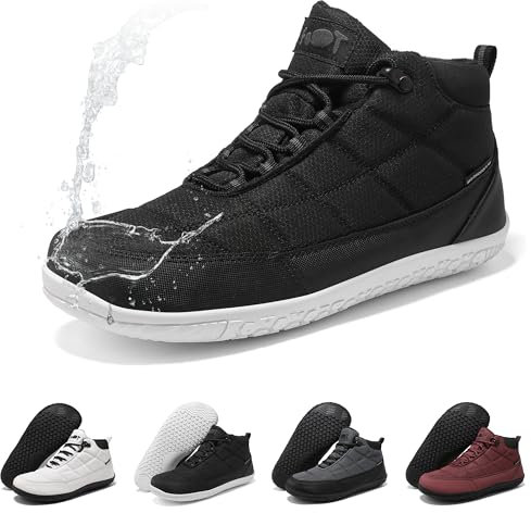 Wizshoe Barfußschuhe Herren Damen Wasserdicht Herbst Winter Barfuss Schuhe Stiefel mit Breite Zehenbox Bequeme Winterschuhe rutschfeste Wanderschuhe mit Zero-Drop Solhe Turnschuhe Unisex Schwarz 40EU