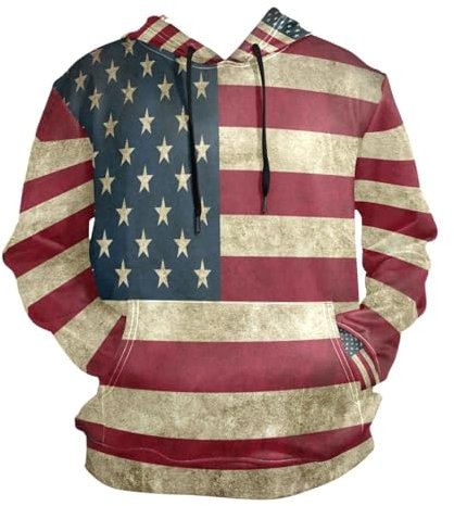 YOUJUNER Herren Kapuzenpullover Vintage USA-Flagge Sweatshirt Pullover Hoodie Pulli Hoody mit Taschen für Männer Jungen