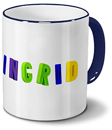 printplanet Tasse mit Namen Ingrid - Motiv Magnetbuchstaben - Becher, Kaffeetasse, Kaffeebecher, Mug - Blau