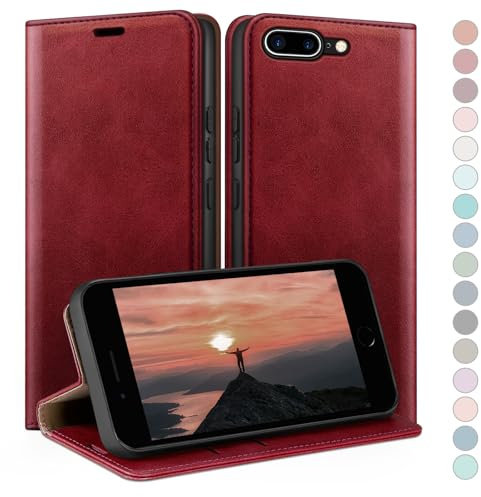 HUOUH for iPhone 7 Plus/8 Plus 5.5 Wallet case with RFID Blocking PU Leather,Flip Folio Book covers,Credit Card Holder Shockproof Phone case Women Men for Apple 7 Plus/8 Plus case Red