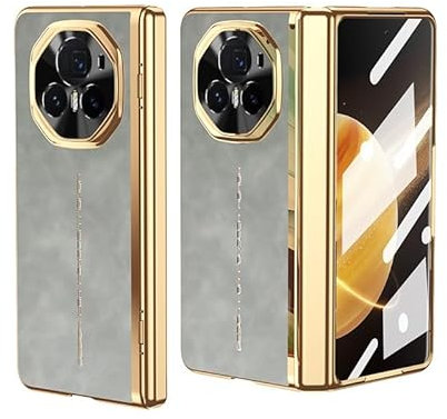 Étui à rabat pour smartphone Compatible avec la coque Huawei Honor Magic V3 avec protecteur d'écran en verre intégré, [placage de luxe pliable et cuir de haute qualité] [protection complète des charni