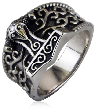 RDNKVB Ringe Herren Edelstahlringe, Gothic Herrenringe Vintage Wikinger Ringe Siegelringe Ringsets für Herren