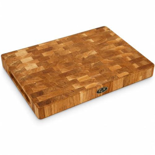 B4K® Tagliere in Legno di Quercia Massiccio 40x30x4 cm, Antibatterico, con Manici e Piedini in Silicone, Perfetto per Cucina, Carne e Barbecue