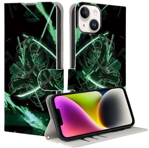 PBNDJVG Case for iPhone 12 mini 5.4'', Anime Gear 5 Zoro Manga Magnet Closure, Kickstand, Card Slots PU Leather Folio Mobile Phone Case with Leather Wallet Book Flip Folio Stand View Cover