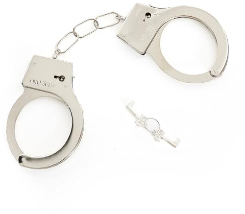 Handschellen aus Metall mit Schlüssel - Realistische Verkleidung Kostüm Zubehör Requisite für Erwachsene - Polizei, Gefangene, Polizei & Räuber, Halloween und Party Outfits
