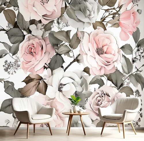 Carta Da Parati Grigio Rosa Fiori Di Rosa Effetto 3D 150X105Cm Fotomurale Cucina Murales Xxl Poster Gigante Design Casa Piante Acquerellate Per Soggiorno Camera Da Letto Corridoio Sala Da Pranzo