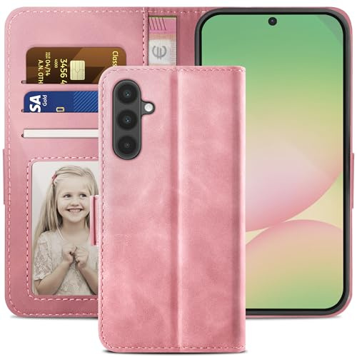 YATWIN für Samsung Galaxy A56 5G Hülle Leder, Premium Schutzhülle Klappbar für Samsung A56 Handyhülle mit Kartenfach Ständer Magnet, Handytasche für Galaxy A56 Klapphülle, Rosa