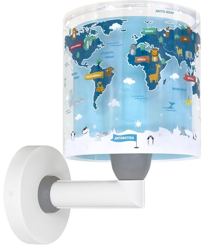 Dalber kinder Wandlampe, Kinderlampe Wandleuchte Kids World Weltkarte Planet Erde, 40679, E27, Blau