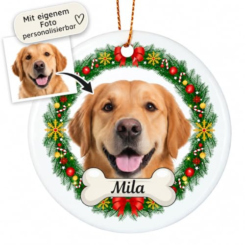 Weihnachtsanhänger personalisiert mit Foto & Name Hund, Weihnachtskugel mit Hundefoto, Christbaumschmuck Weihnachtsbaum Anhänger, Baumschmuck Hundebesitzer zum Nikolaus Weihnachten