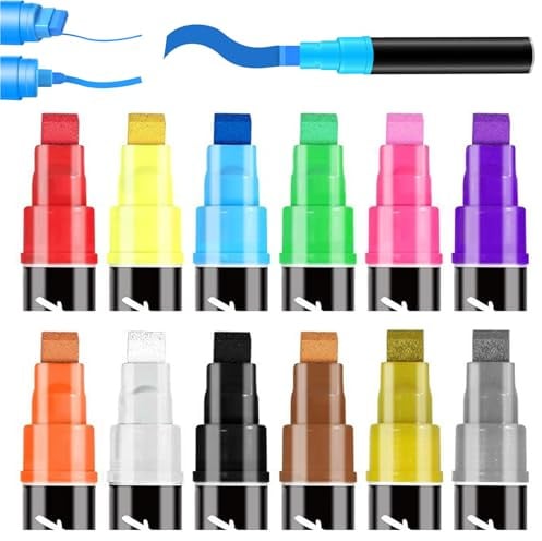 KINDLUME 12 Stück Acrylstifte, Acrylstifte für Steine, Acrylmarker, Malerei Mark Stift, 10 mm Jumbo-Filzspitze wasserfeste Acrylmalstifte, für Steinmalerei, Stoff bemalen, DIY Basteln