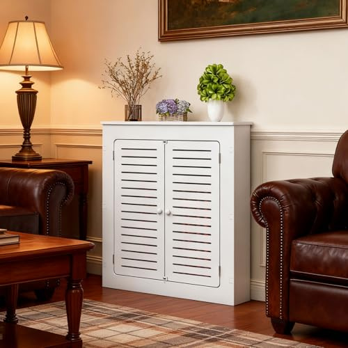 CADEHUB Radiator Covers for Home, Over Radiator Shelf, Heating Cabinet Shelf Bathroom Floor Cabinet with 2 Doors, Easy To Assemble for Old Bathroom/Living Room/Bedroom 27 Lx5.9 Wx27 H/70x15x70cm