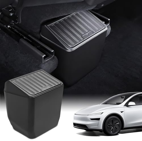 OmniCtrl Rear Center ConsoleTrash Can Bin for Tesla Model Y, Center Consle Organizer with Press Open Lid, Underseat Storage Box Garbage bin for Model Y Juniper 2024 2025 2026 Accessories, Black