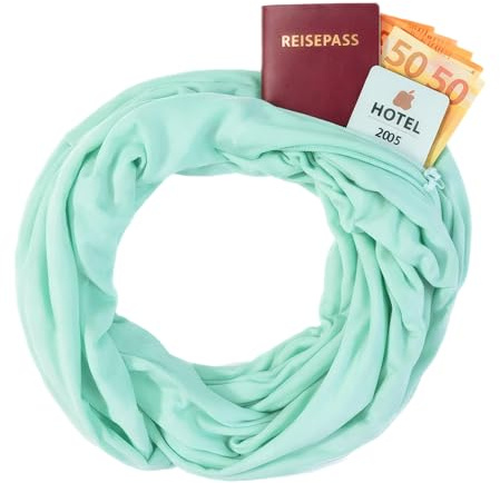 KARMA.DIEM Loop Schal mit Geheimfach – Infinity Schal mit versteckter Tasche für Reisepass & Geld – Reise Schlauchschal Damen Herren – Diebstahlsicherer Travel Schal mit Reißverschlussfach