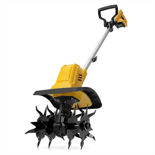 Brushless Cordless Tiller Cultivator Compatible with DeWalt 20V Battery (Tool Only), Electric Rototiller with 48 Steel Tines, 280RPM,10 Tilling Width,7 Depth Garden Tiller for Gardening/Soil Turning