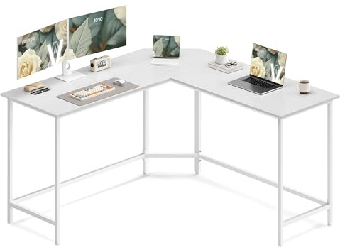 VASAGLE Eckschreibtisch, L-förmiger Computertisch, 140 x 140 x 74,7 cm | Platzsparender Bürotisch, Homeoffice, Gaming, ahornweiss und perlweiß, Barnet Kollektion LWD073W01