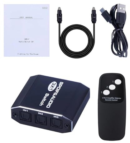 Divisor de audio de 1 pulgada y 3 salidas, conmutador con soporte de audio de 3,5 mm, audio digital óptico SPDIF para HDTV, STB, DVD, consola, proyector