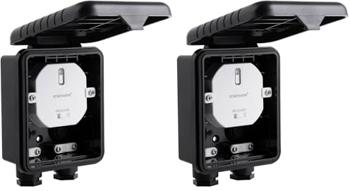 Smartwares Plug & Connect Außen-Einbauschalter mit Anschlussdose – 1 Kanal – Zur Steuerung der Außenbeleuchtung – Bis zu 1000 W – Funkreichweite bis zu 30 m – SH4-90451 (Packung mit 2)