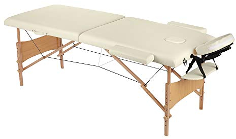Melko Mobile Massageliege Holz Massagetisch Massagebank klappbar höhenverstellbar 3 Zonen Therapieliege Beige