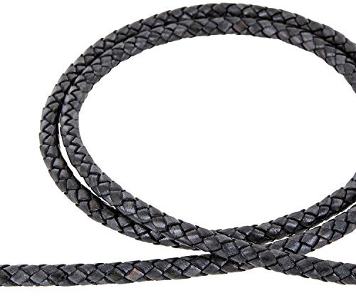 AURORIS - Lederband geflochten - Durchmesser/Farbe/Länge wählbar - Variante: Ø 5mm / antik-schwarzgrau / 1m