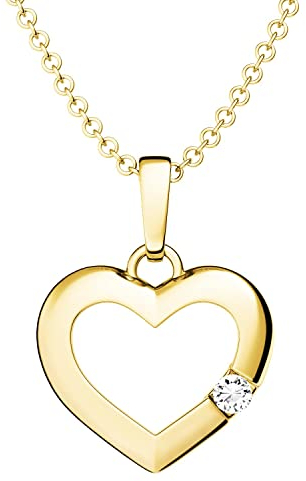 Herzkette Gold Damen Zirkonia Stein Damen-Kette GRATIS Etui mit Gravur (Silber 925 vergoldet) Echt-Schmuck Herz-Anhänger Halskette wie Diamant Gold-Kette Frauen Freundin klein fein FF518VGGGZIFA45