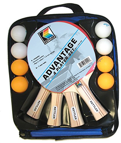 Kettler Advantage Indoor Table Tennis Bundle: 4 Player Set (4 Rackets/Paddles and 8 Balls)
