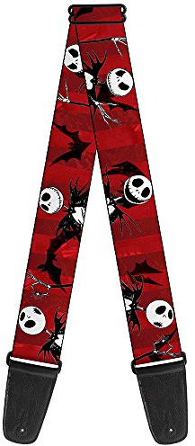 Buckle-Down Gitarrengurt Nightmare Before Christmas Jack Poses Fledermäuse Red Stripe 5 cm breit