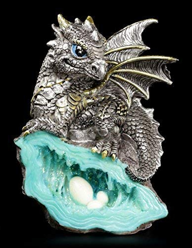 Kleine Drachen Figur | Blauer Wächter 12,5 cm auf Kristall | Fantasy Deko